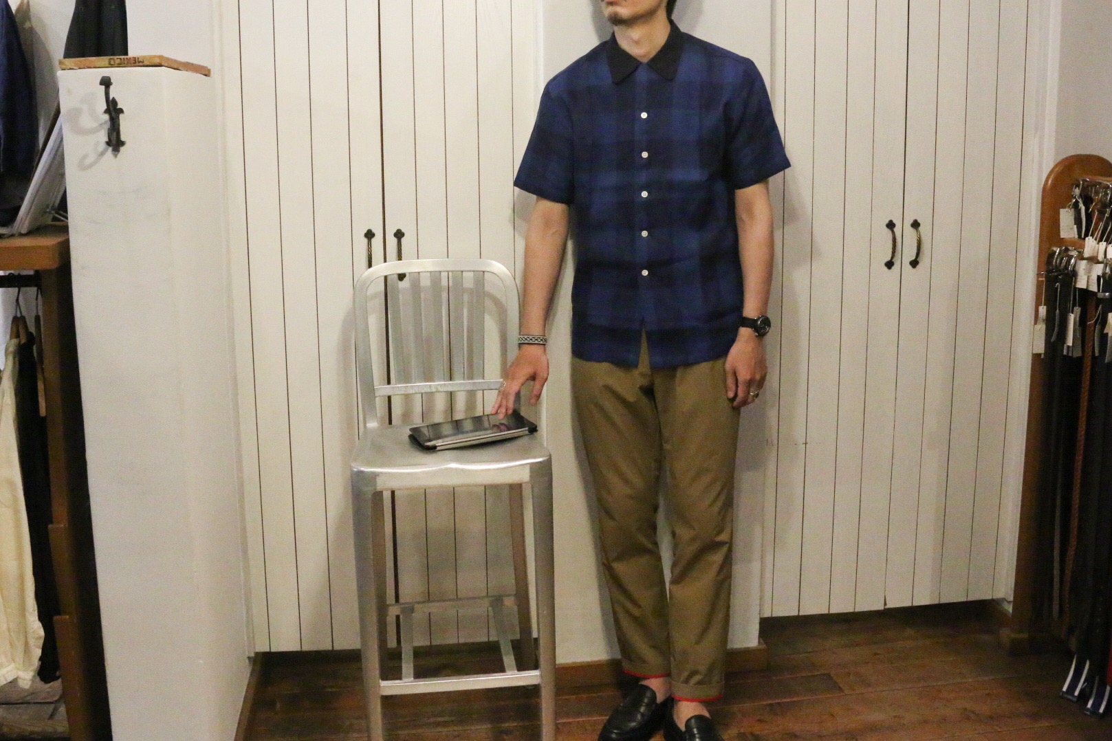 極美品 KENNETH FIELD デニム 半袖オープンカラーシャツ インディゴ 半袖 デニムシャツ 半袖シャツ オープンカラーシャツ レギュラー