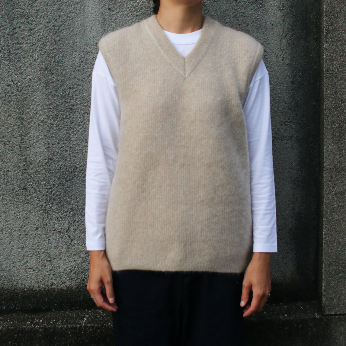 unfil stretch superkid ひっくりかえせ mohair vest ネイビー