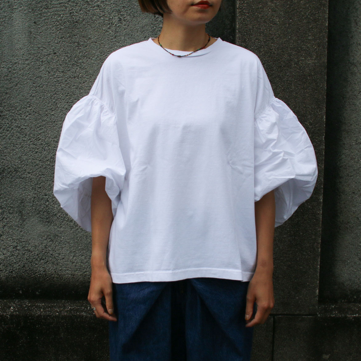 universal sevenバルーンスリーブ Tシャツ グレージュ 綿100% CHACAL ユニヴァーサルセブン universal seven オールUSA